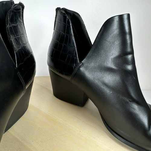 SO Black Faux Leather Croc Back Ankle Barb Boots Size 9 Block Heel Booties 2.5in - Picture 10 of 18