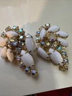 Vintage Juliana White Milk Glass & Aurora Borealis Crystal Gold Tone Earrings