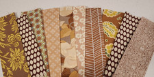 FABRIC Floral Polka Dots 9" x 11" Cotton Bundle Lot 10 PIECES - Brown Tan White