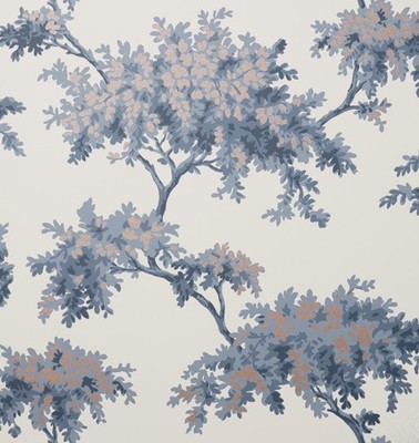 M1672_Krone Rosegold, Baum Creme Blau Rosegold edle Dekor Tapete