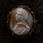 ANTIQUE ITALIAN 15K GOLD NATURAL SHELL CAMEO BROOCH PENDANT BEATRICE CENCI c1870