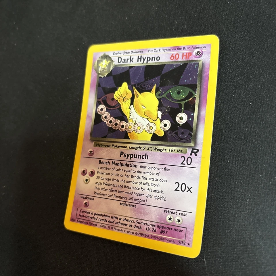 Dark Hypno 9/82 Team Rocket Pokemon Card TCG Vintage WOTC Holo Rare w/ SWIRL 💫 - Image 2 of 4