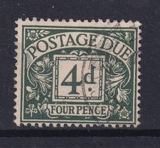 1937 George VI 4d Dull Grey Green Postage Due watermark inverted SG D31wi F/Used