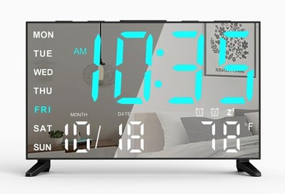 Mirror Digital Loud Alarm Clock,Indoor Temperature,USB Charging Port,Dimmer,D...