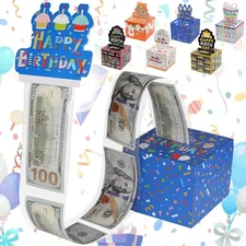 Birthday Money Box for Cash Gift, Surprise Roll Gift with Pull Bule 