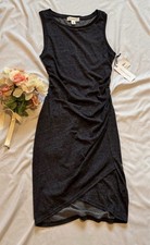 TREASURE & BOND NEW NWT Black Sleeveless Ruched Side Dress Medium Lined Front