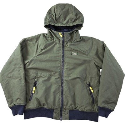 L.L.Bean Jacket 10-12 Green Bomber Hooded Unisex Kids Winter Insulated Logo