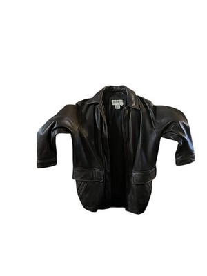 Eddie Bauer Genuine Leather Car Overcoat Jacket Black Mens Medium