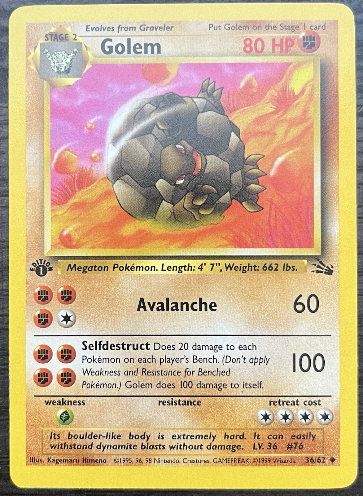 Golem 36/62 Pokemon TCG WOTC Base Set Fossil Uncommon Near Mint NM