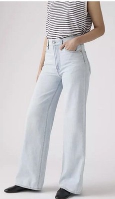 Levi s Ribcage Wide Leg Jeans Women s 28 High Rise Light Wash linen blend 