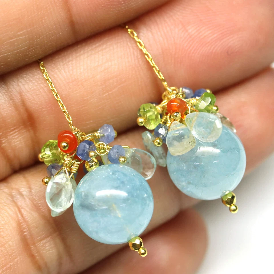 925 Silver Blue Aquamarine, Peridot, Carnelian, Sapphire,..Earrings Christmas - Image 2 of 4