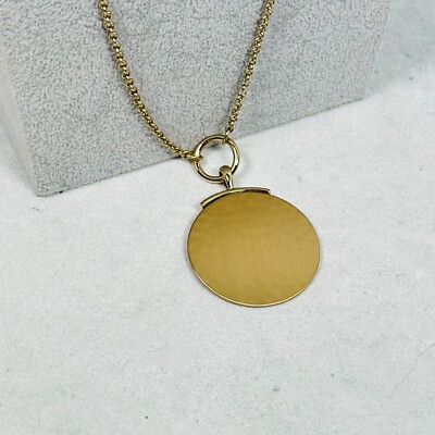 Chicos Necklace Modernist Hammered Metal Round Pendant Gold Tone 40