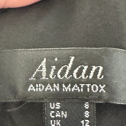 Aidan by Aidan Mattox Black Liquid Satin Lace Gown Sz 8 Spaghetti Empire Waist - Picture 22 of 24