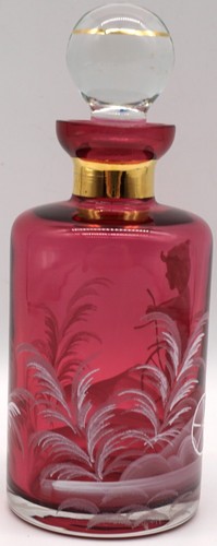 Vintage Mary Gregory Cranberry Glass Dresser / Scent Bottle Boy on Tricycle - Picture 5 of 13