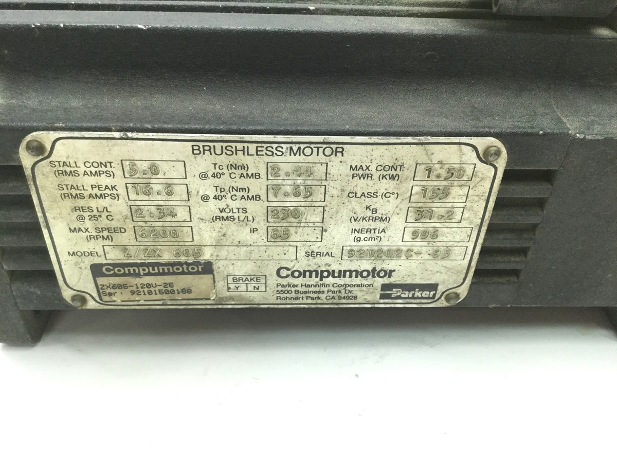 ブルーレイドライブ Parker Z/ZX 605 Compumotor Brushless Motor 6200rpm 230V 1.5 KW