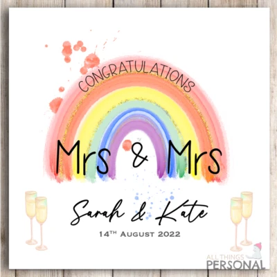 ALL THINGS PERSONAL Mrs and Mrs Wedding Card Personalised Congratulations Same Sex Lesbian Wedding