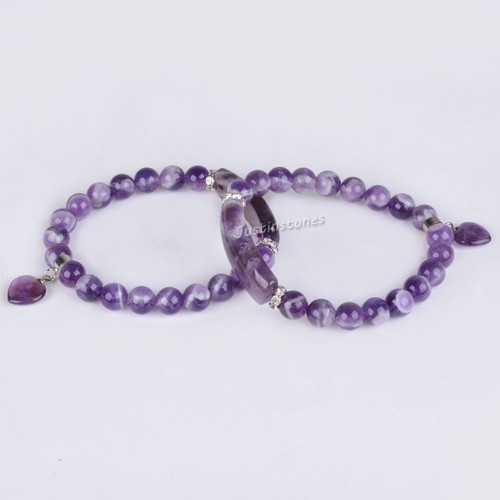 Semi-precious gemstone beads Heart Charm stretch bracelet 7" - Picture 65 of 168