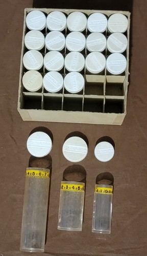 ANTIQUE VTG OLD LOT OF CANISTER RX TIMER GLASS PLASTIC MEDICAL PILL BOTTLE SMALL - Picture 2 of 7
