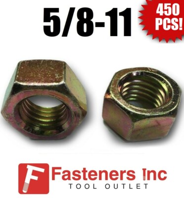 Qty 450) 5/8-11 Grade 8 Finish Hex Nuts Yellow Zinc Plated Hardened