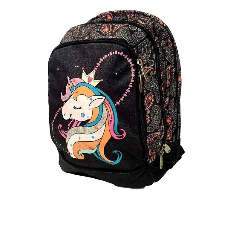 Zaino Unicorno Nero Pool Over Astuccio 3 Zip Comp