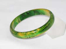Vintage Bakelite Bracelet Bangle Spacer rare green creamy spinach marble