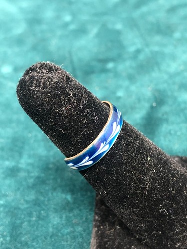 Sterling Silver 925 Blue Enamel Heart Gap Ring Band Size 4.25 Adjustable - Picture 2 of 8