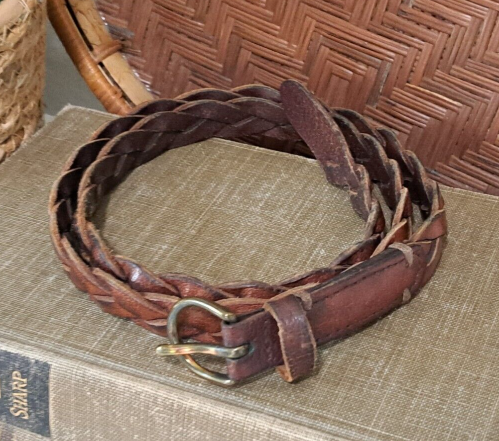 Hollister Brown Woven Leather Belt Brass Buckle XS/S | eBay display picture 1