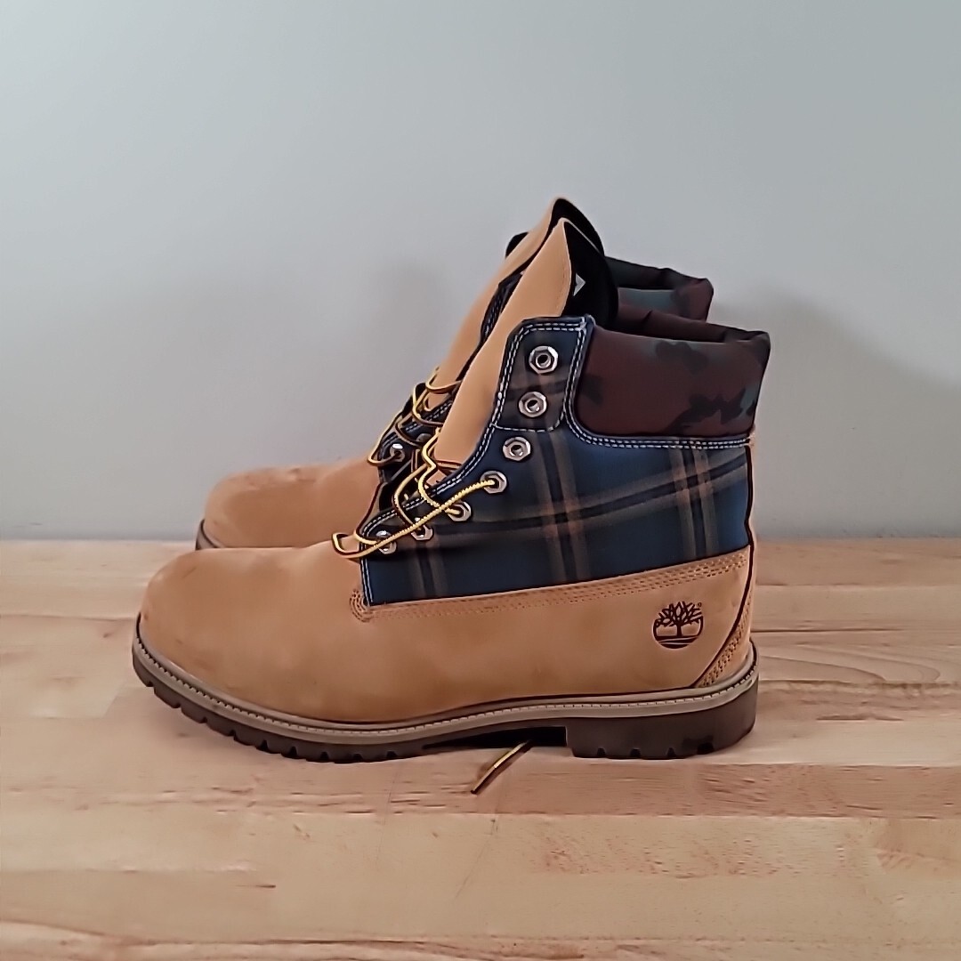 Timberland Heritage Nubuck Wheat Plaid Camo Boots Size 13 A5M72