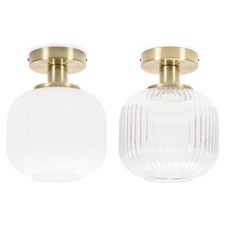 Modern Gold Flush Ceiling Light Fitting Opal / Clear Glass Lampshades LED Bulb