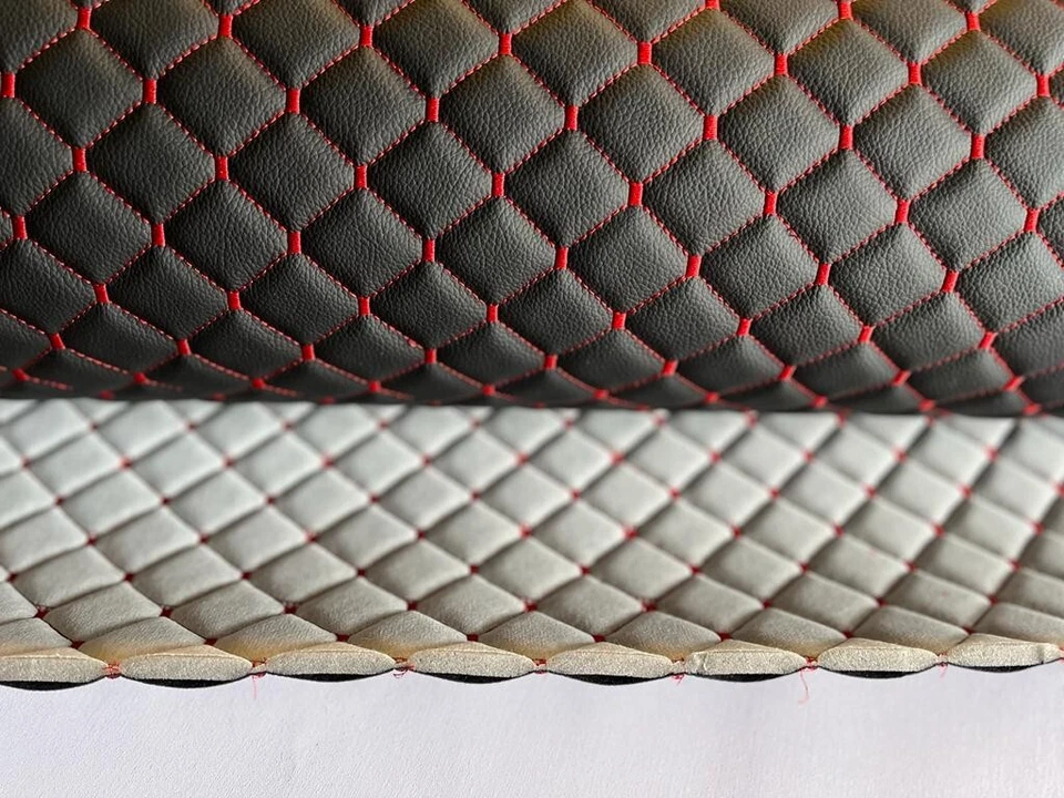 leatherette Fabric Foam Quilted BLACK AND RED Car Seat Upholstery Foto 4 de 4