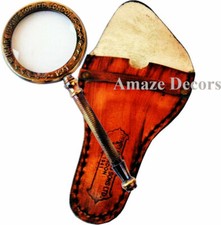 Antique Brass Magnifying Glass Collectible Pocket Magnifier Wth Case