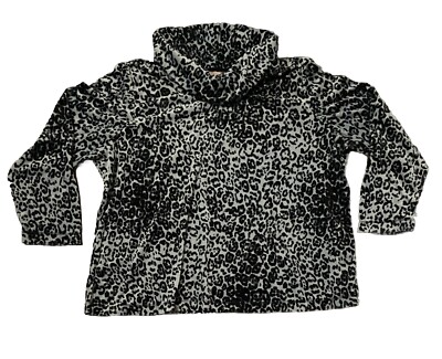 White Stage Velour Leopard Print Cowl Neck LS Pullover Top Women Plus 4X