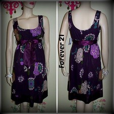 NWT FOREVER 21 Purple Floral Satin Bowtie Accent Shelf Bustline Dress Large Y2K