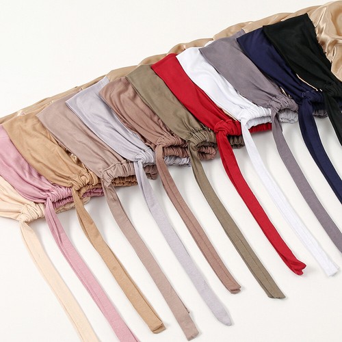 1pc / 2pcs Solid Color Double Layer Satin Jersey Hijab Inner Cap Women's Hat Cap - 第 3/38 張圖片
