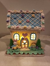 Love  Cupcakes Style Light Up Easter Gingerbread House Pastel Blue Sugared 8x9