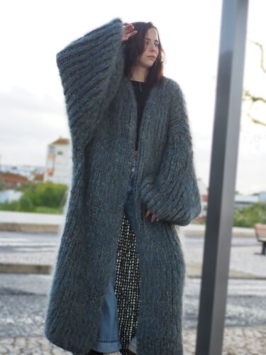 Mohair Long Coat Gray Oversize Thick Longhair Mohair HandKnitted LanaKnittings - Picture 5 of 16