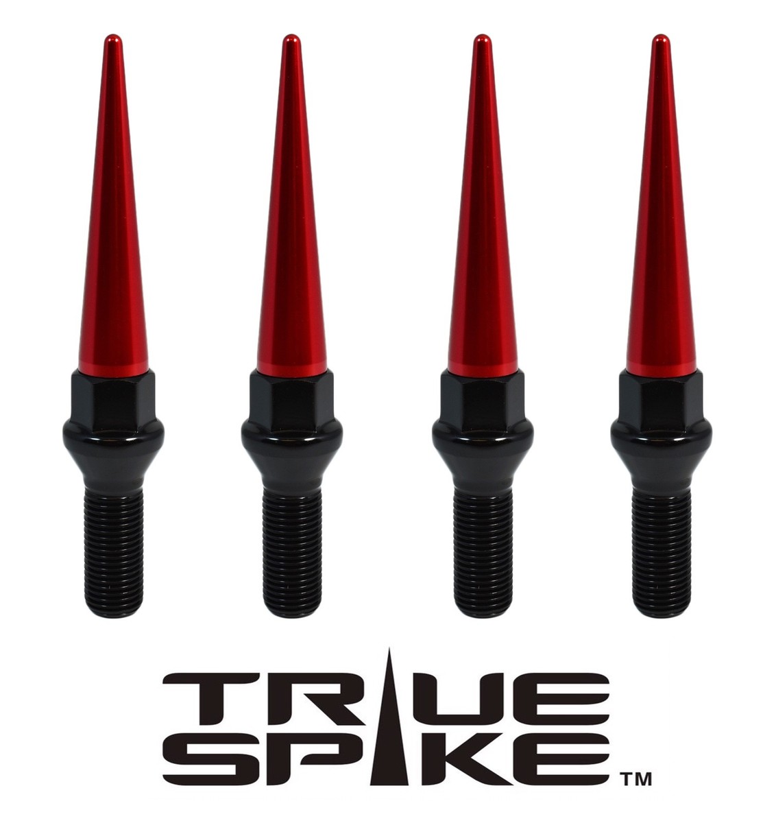 20 TRUE SPIKE 14X1.5MM 28MM SHANK STEEL LUG NUT BOLTS W/ RED