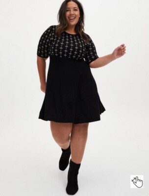 Torrid Black & Gold Intarsia Sweater Skater Dress Plus Size 3X | eBay
