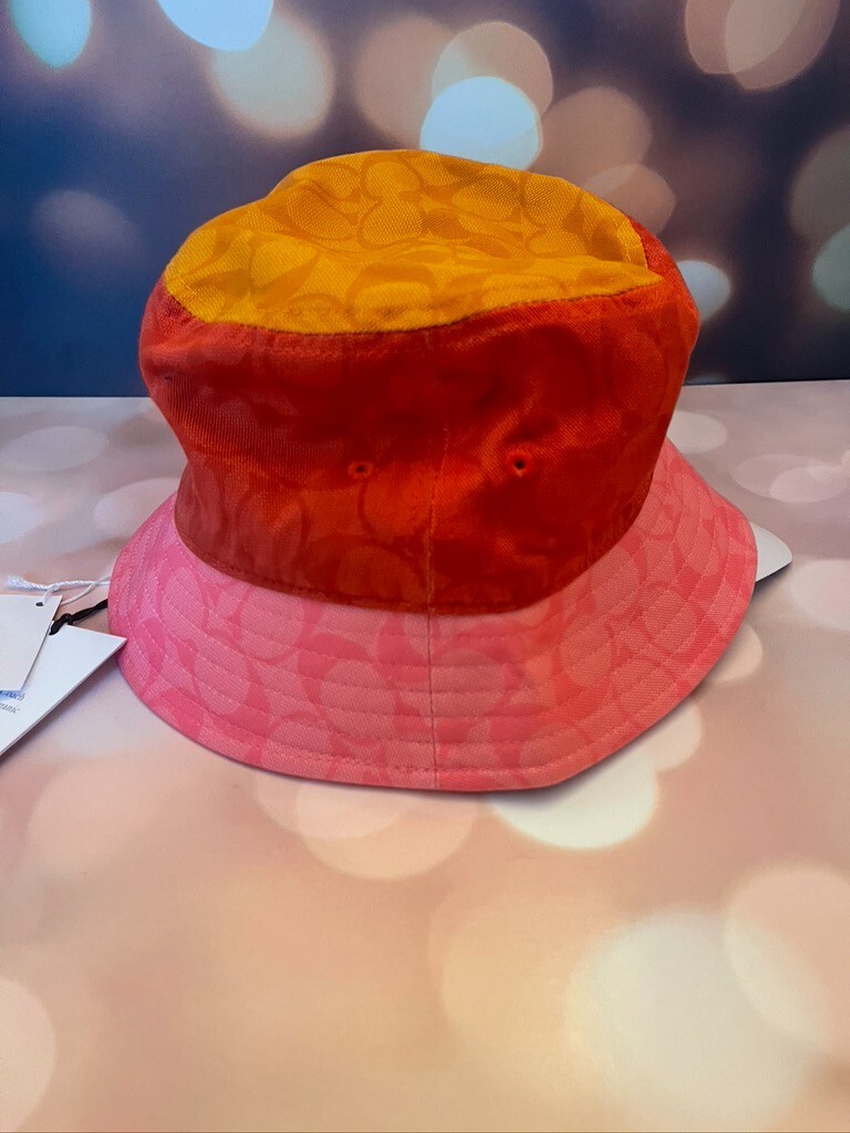 Coach Colorblock Signature Bucket Hat One Size Orange Red Pink