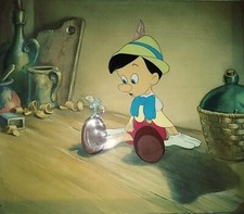 PINOCCHIO & JIMINY CRICKET, 1940 KEY DISNEY PRODUCTION/PUBLICITY BG, VINTAGE NEW