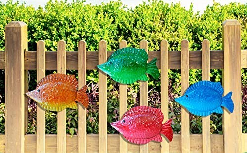 Maritim Tropisch Metall Fisch Wanddeko Kunst Skulptur 4er Set Küste Ozean Bea - Bild 5 von 6