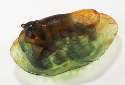 DAUM SCHALE PANTHERE GLASPASTE CRYSTAL PANTHER TRINKET DISH BOWL w/ BOX - Bild 6 von 9