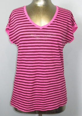 え。 NWT Joe Fresh Pink Striped Shirt Womens Size S Chest 38 V-Neck