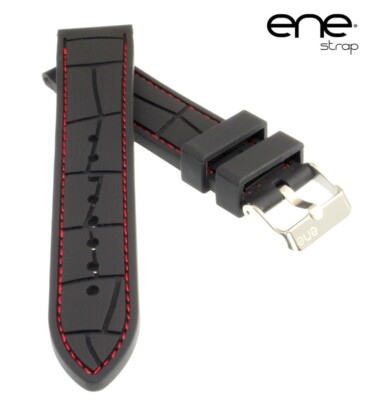 Premium ene strap Silikon Uhrenarmband Modell Silikon-Kroko schwarz-rot 22 mm