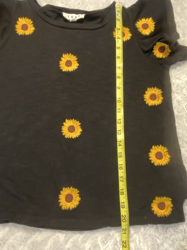 THML Size XS Sunflower Flutter Short Sleeve Shirt Black Cotton Womens “self” - Picture 5 of 9