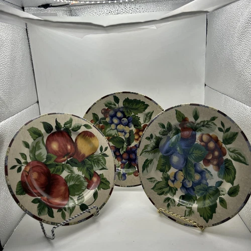 Vintage Sakura- Oneida Sonoma Stoneware Excell Set/3 Salad Plates 3 Designs EUC 