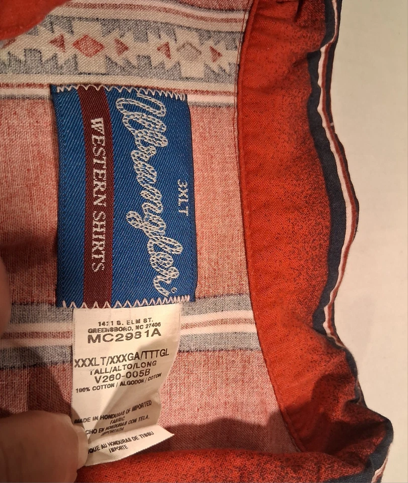 Vintage Wrangler Shirt Men Aztec Western Brushpopper Cowboy Pearl Snap Size 3XLT - Image 3 of 4