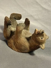 Antique German/ Swiss/ Black Forest or Brienz Laying Carved Wood Bear Glass Eyes