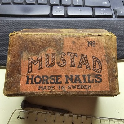 Vintage Mustad no. 7? (2-1/4'') Horse Nails New Open Box Sweden