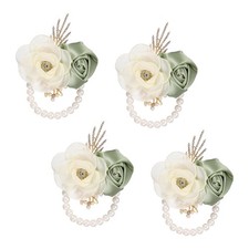 Rose Wrist Corsage, 4Pcs Wrist Corsage Bracelets Flower Wristlet, Dusty Green